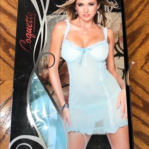 COQUETTE Lingerie Chemise Underwire Padded Cups  Organza Ruffled Trim Size Small